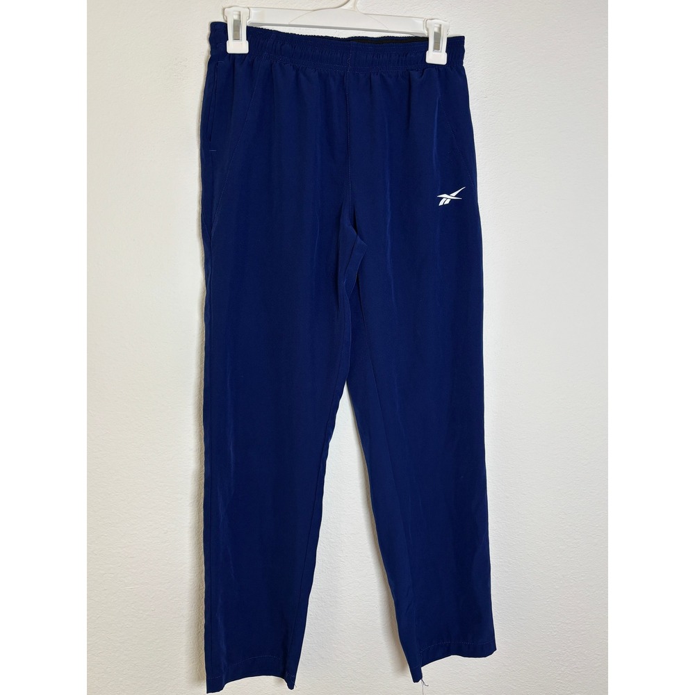 Reebok Mens Blue Athletic Training Pants Elastic Waist Vector Logo Size S